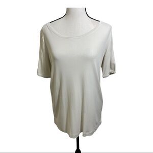Eileen fisher silk round collar blouse. Short sleeve. Ivory color medium.